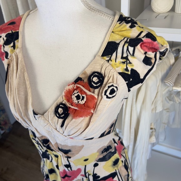 Baraschi women's sz. small fitted knit floral tan top soft girl, botanical #2258 - Picture 5 of 8